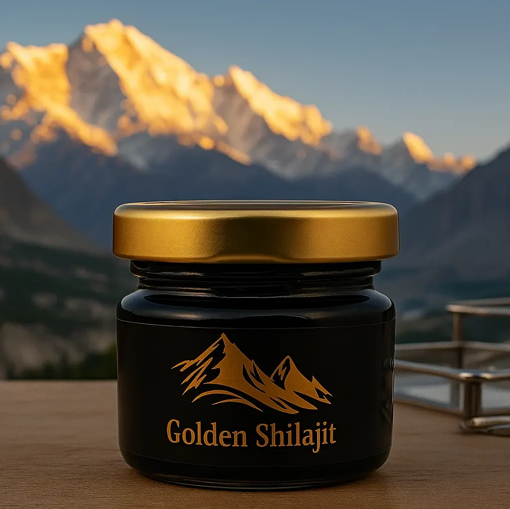 golden shilajit background is himalayan mountains
